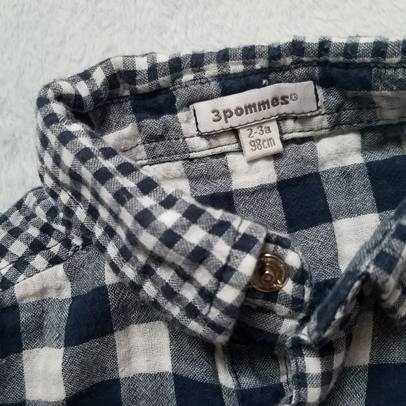 3 Pommes Mixed-size Gingham Check Collared Star Snap Button-Up US 2-3 98cm - Picture 2 of 5